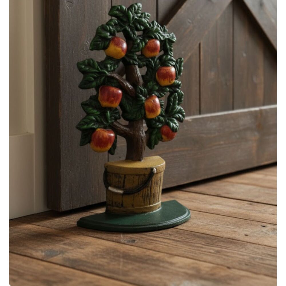 Vintage Cast Iron Apple Tree Doorstop Rustic Farmhouse Decor 12" Tall